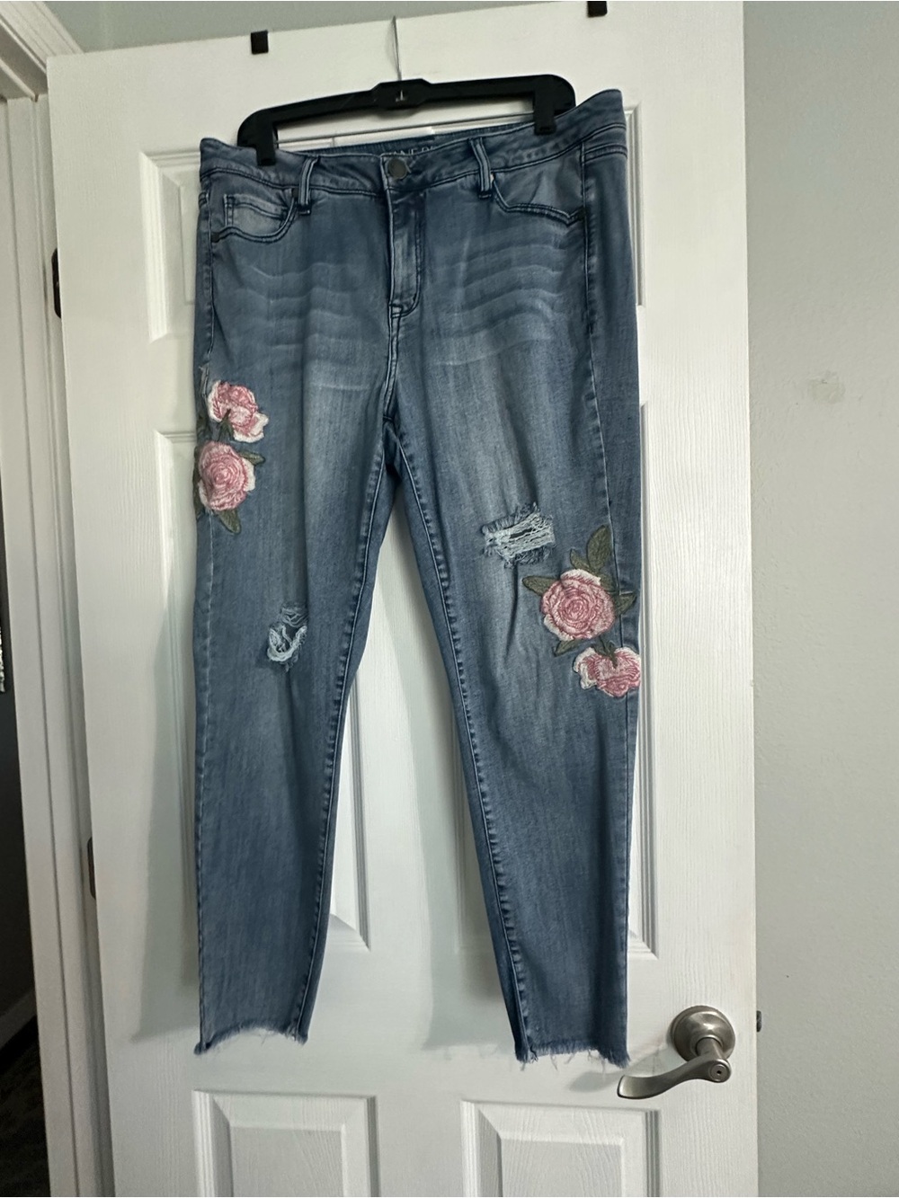 Lane Bryant Light Blue Skinny Jeans with Pink Rose Embroidery